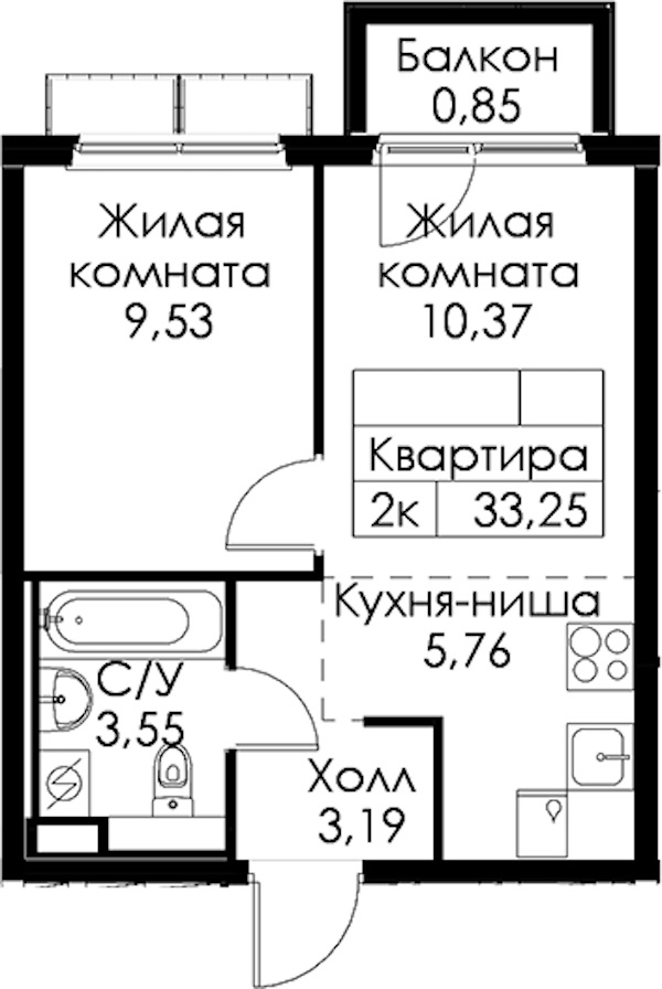 1-комнатная квартира 33.25 м², 3/15 эт., ЖК «Янинский лес»
